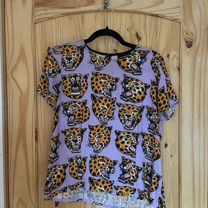 Nooworks Wild Cat Graphic Tee in Purple and Yellow